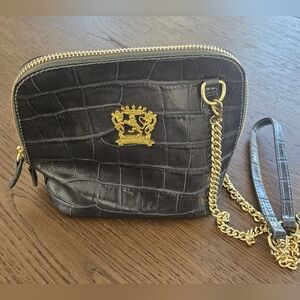 Luxurious Black Croc-Embossed Crossbody Bag with Gold Chain